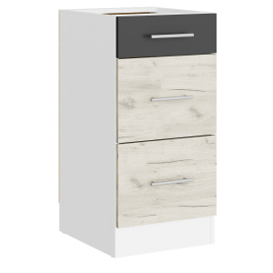 Modul de bucătărie Eco bottom 400, 3 sertare, Alb, Stejar kraft alb, Grafit