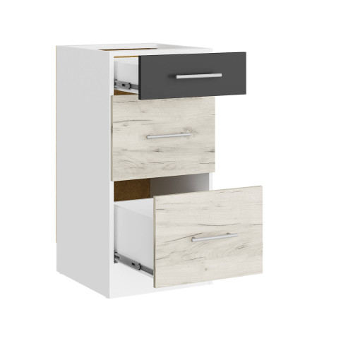Modul de bucătărie Eco bottom 400, 3 sertare, Alb, Stejar kraft alb, Grafit