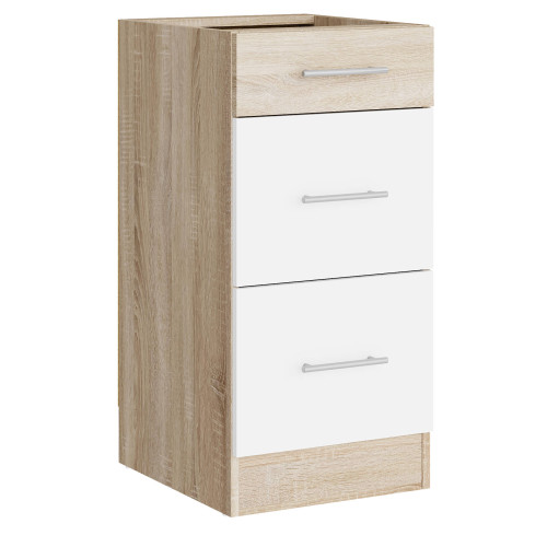 Modul de bucătărie Eco bottom 400, 3 sertare, Stejar sonoma, Alb