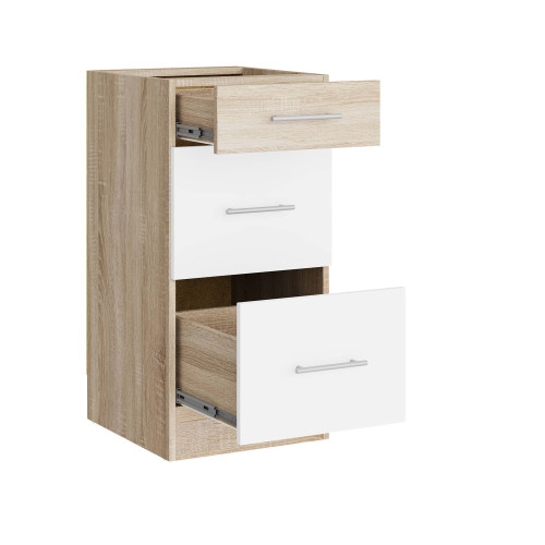 Modul de bucătărie Eco bottom 400, 3 sertare, Stejar sonoma, Alb