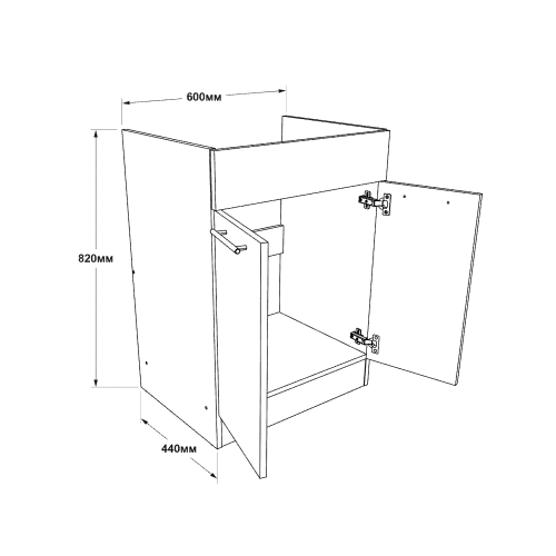 Modul de bucătărie Eco bottom sub chiuvetă 600, Alb, Stejar kraft alb, Grafit