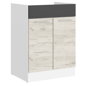 Modul de bucătărie Eco bottom sub chiuvetă 600, Alb, Stejar kraft alb, Grafit
