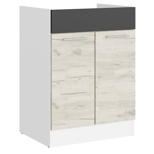 Modul de bucătărie Eco bottom sub chiuvetă 600, Alb, Stejar kraft alb, Grafit