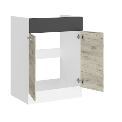 Modul de bucătărie Eco bottom sub chiuvetă 600, Alb, Stejar kraft alb, Grafit