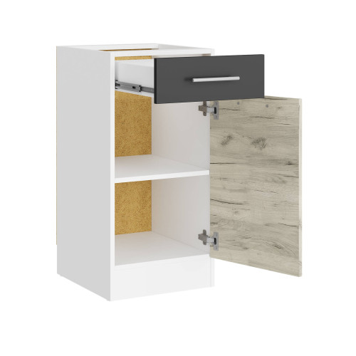 Modul de bucătărie Eco bottom 400, 1 sertar, Alb, Stejar kraft alb, Grafit