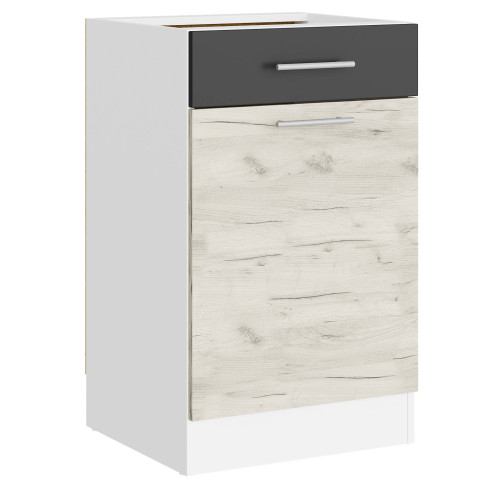 Modul de bucătărie Eco bottom 500, 1 sertar, Alb, Stejar kraft alb, Grafit