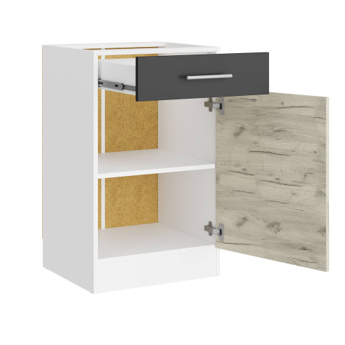 Modul de bucătărie Eco bottom 500, 1 sertar, Alb, Stejar kraft alb, Grafit