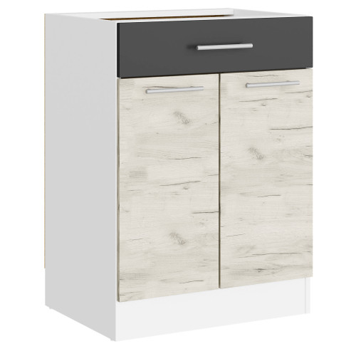 Modul de bucătărie Eco bottom 600, 1 sertar, Alb, Stejar kraft alb, Grafit