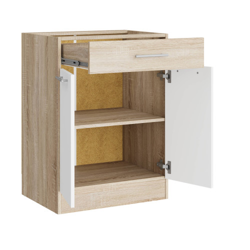 Modul de bucătărie Eco bottom 600, 1 sertar, Stejar sonoma, Alb