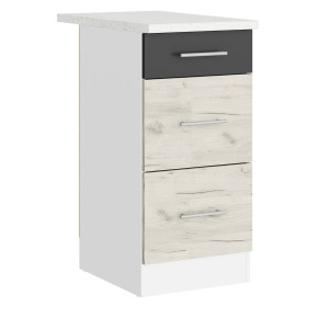 Modul de bucătărie Eco bottom cu 3 sertare și blat 400, Alb, Stejar kraft alb, Grafit