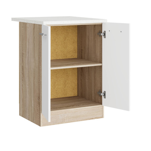 Modul de bucătărie Eco bottom cu blat 600, Stejar sonoma, Alb