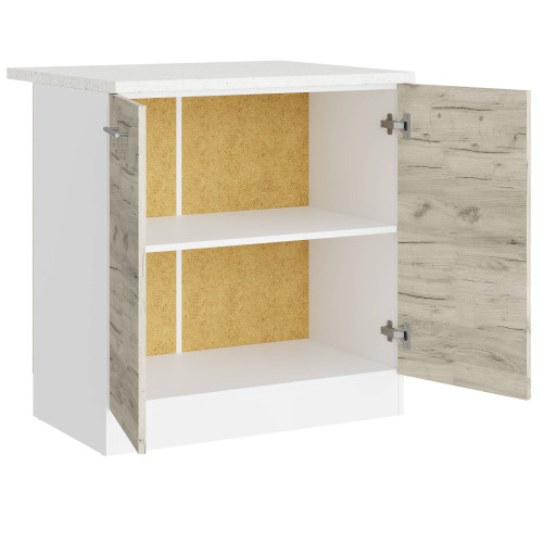 Modul de bucătărie Eco bottom cu blat 800, Alb, Stejar kraft alb