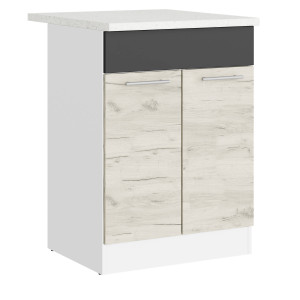 Modul de bucătărie Eco bottom sub chiuvetă cu blat 600, Alb, Stejar kraft alb, Grafit