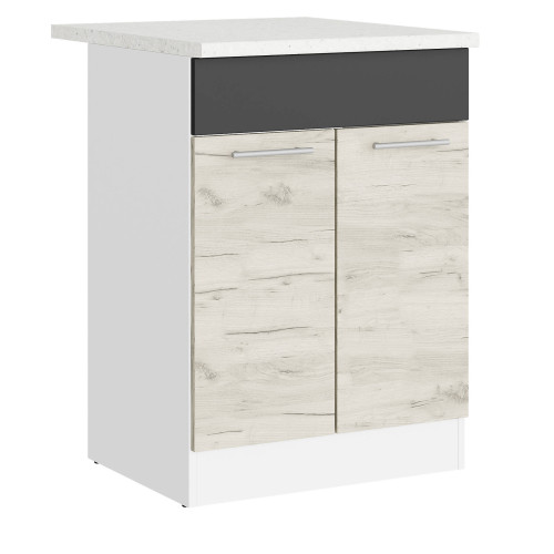 Modul de bucătărie Eco bottom sub chiuvetă cu blat 600, Alb, Stejar kraft alb, Grafit