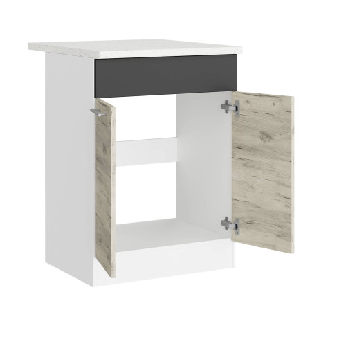 Modul de bucătărie Eco bottom sub chiuvetă cu blat 600, Alb, Stejar kraft alb, Grafit