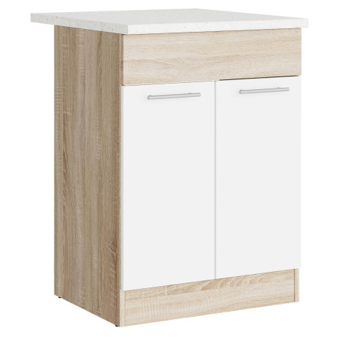 Modul de bucătărie Eco bottom sub chiuvetă cu blat 600, Stejar sonoma, Alb
