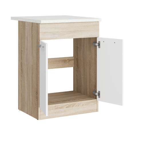 Modul de bucătărie Eco bottom sub chiuvetă cu blat 600, Stejar sonoma, Alb
