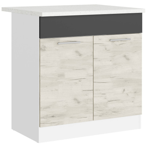 Modul de bucătărie Eco bottom sub chiuvetă cu blat 800, Alb, Stejar kraft alb, Grafit