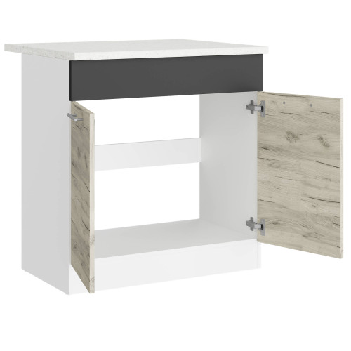 Modul de bucătărie Eco bottom sub chiuvetă cu blat 800, Alb, Stejar kraft alb, Grafit