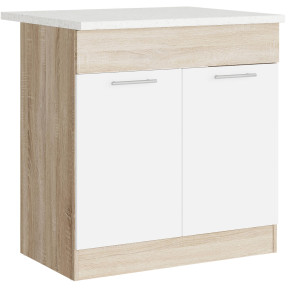 Modul de bucătărie Eco bottom sub chiuvetă cu blat 800, Stejar sonoma, Alb