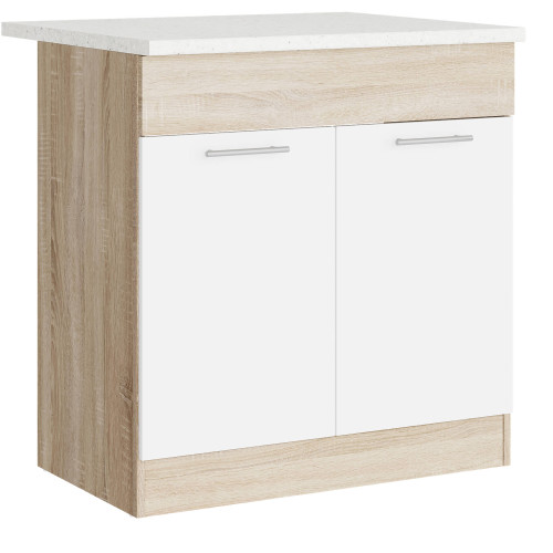Modul de bucătărie Eco bottom sub chiuvetă cu blat 800, Stejar sonoma, Alb