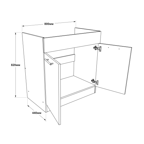 Modul de bucătărie Eco bottom sub chiuvetă cu blat 800, Alb, Stejar kraft alb, Grafit