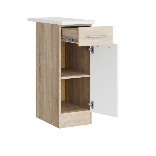 Modul de bucătărie Eco 1 sertar inferior cu blat 300, Stejar sonoma, Alb