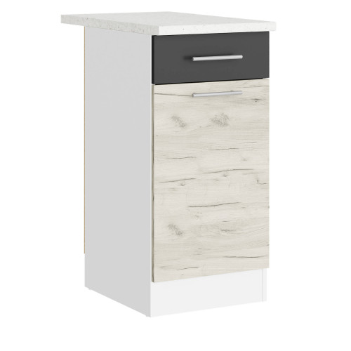 Modul de bucătărie Eco 1 sertar inferior cu blat 400, Alb, Stejar kraft alb, Grafit