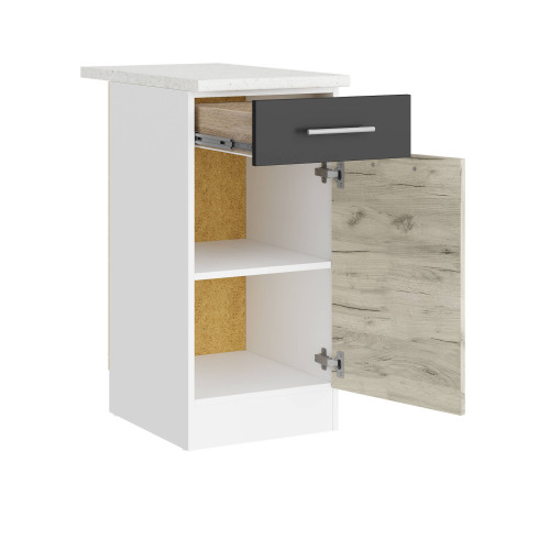 Modul de bucătărie Eco 1 sertar inferior cu blat 400, Alb, Stejar kraft alb, Grafit