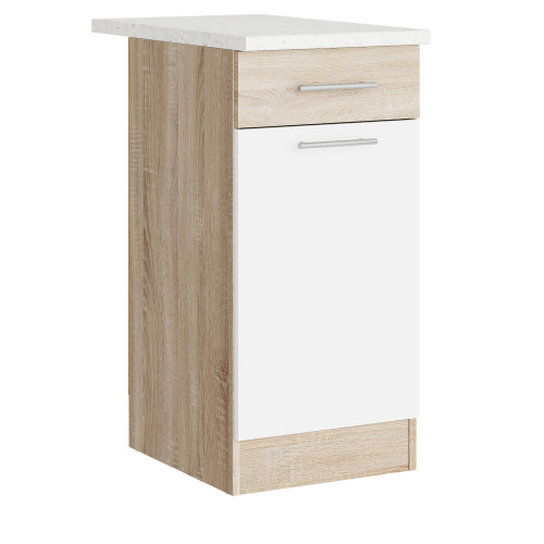 Modul de bucătărie Eco 1 sertar inferior cu blat 400, Stejar sonoma, Alb