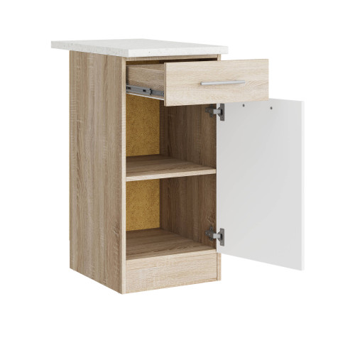 Modul de bucătărie Eco 1 sertar inferior cu blat 400, Stejar sonoma, Alb