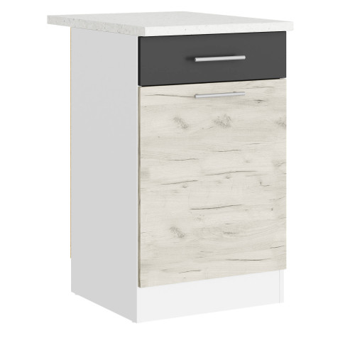 Modul de bucătărie Eco 1 sertar inferior cu blat 500, Alb, Stejar kraft alb, Grafit