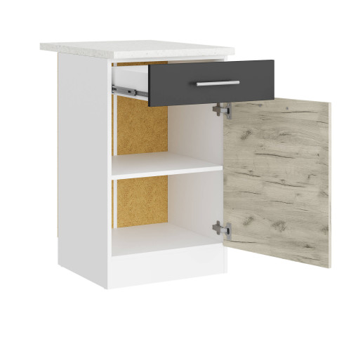 Modul de bucătărie Eco 1 sertar inferior cu blat 500, Alb, Stejar kraft alb, Grafit