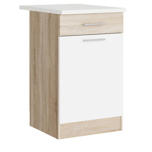Modul de bucătărie Eco 1 sertar inferior cu blat 500, Stejar sonoma, Alb