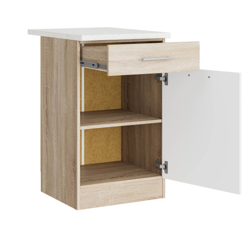 Modul de bucătărie Eco 1 sertar inferior cu blat 500, Stejar sonoma, Alb
