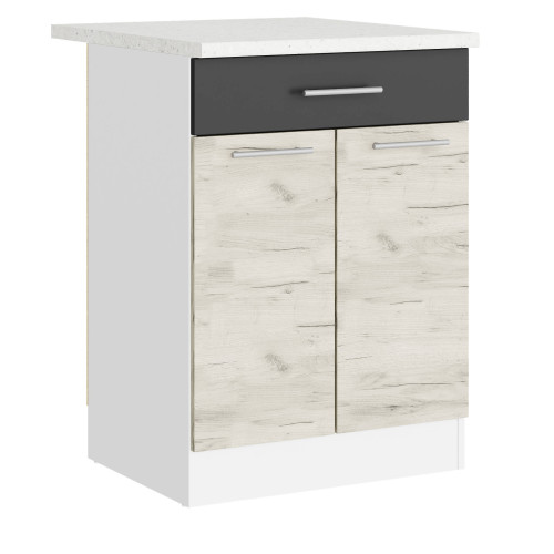Modul de bucătărie Eco 1 sertar inferior cu blat 600, Alb, Stejar kraft alb, Grafit