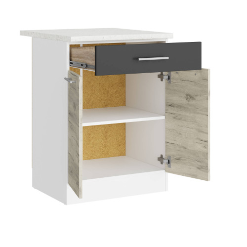 Modul de bucătărie Eco 1 sertar inferior cu blat 600, Alb, Stejar kraft alb, Grafit