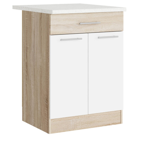 Modul de bucătărie Eco 1 sertar inferior cu blat 600, Stejar sonoma, Alb