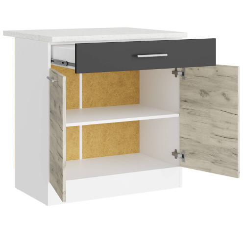 Modul de bucătărie Eco 1 sertar inferior cu blat 800, Alb, Stejar kraft alb, Grafit