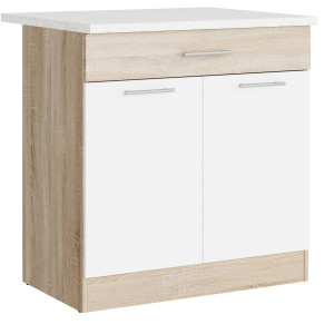 Modul de bucătărie Eco 1 sertar inferior cu blat 800, Stejar sonoma, Alb