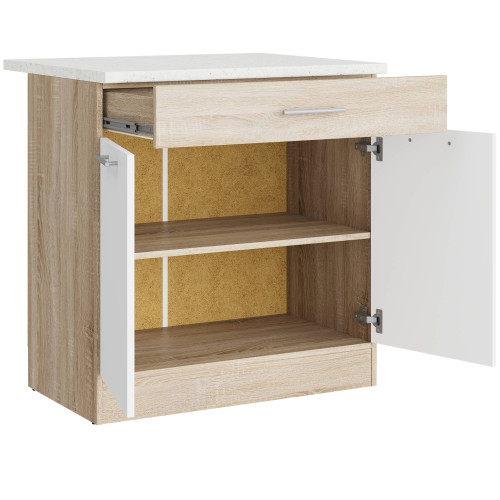 Modul de bucătărie Eco 1 sertar inferior cu blat 800, Stejar sonoma, Alb