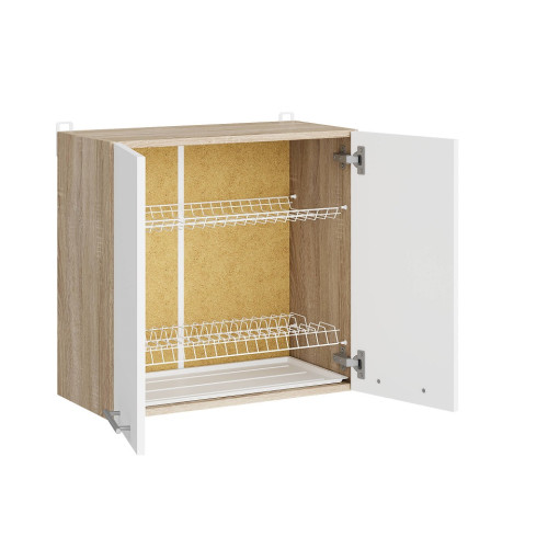 Modul de bucătărie Eco blat pentru uscarea vaselor 600, Stejar Sonoma, Alb