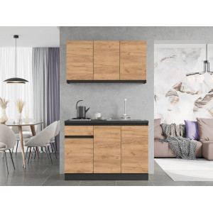 Set mobila bucatarie K-5 fără blat de masă, 120 х 204 х 60 cm, Antracit, Stejar kraft gold