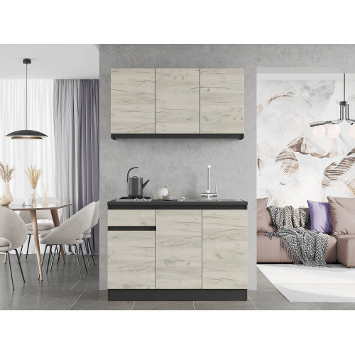 Set mobila bucatarie K-5 fără blat de masă, 120 х 204 х 60 cm, Antracit, Stejar kraft alb