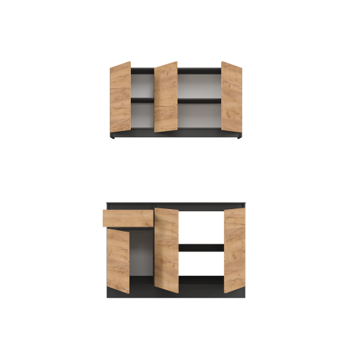 Set mobila bucatarie K-5 fără blat de masă, 120 х 204 х 60 cm, Antracit, Stejar kraft gold
