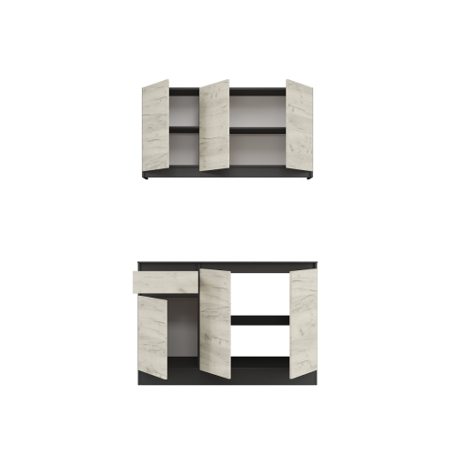 Set mobila bucatarie K-5 fără blat de masă, 120 х 204 х 60 cm, Antracit, Stejar kraft alb