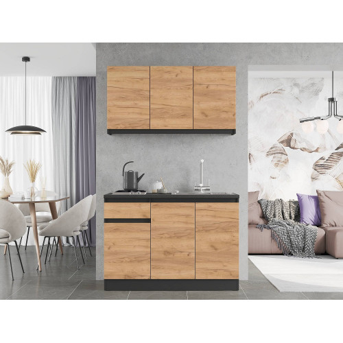Set mobila bucatarie K-5, 120 х 204 х 60 cm, Antracit, Stejar kraft gold