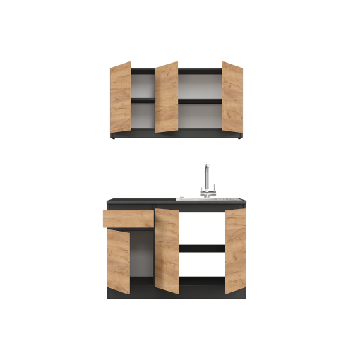 Set mobila bucatarie K-5, 120 х 204 х 60 cm, Antracit, Stejar kraft gold