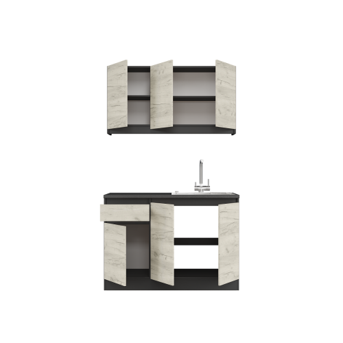 Set mobila bucatarie K-5, 120 х 204 х 60 cm, Antracit, Stejar kraft alb
