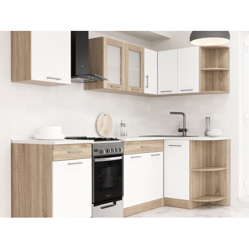 Set mobilier bucatarie ECO № 1, 10 usi, 2 sertar, 250/118х198х60 cm, Stejar Sonoma, Alb
